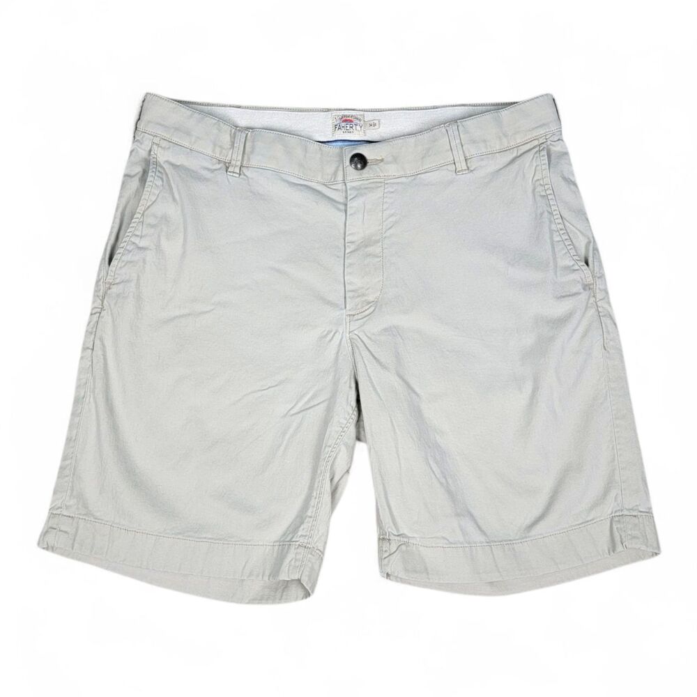 Faherty Shorts Men's 34 Khaki Island Life Chino Organic Cotton Blend Stretch